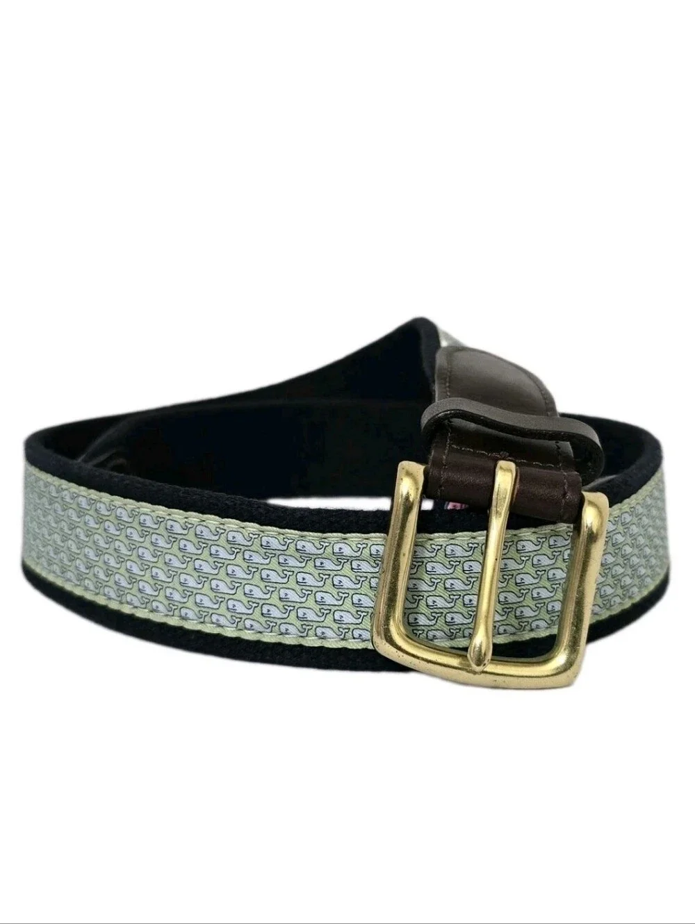 VINEYARD VINES men’s 38 Cotton Silk Ribbon Belt Whales Navy Green Made IN USA